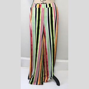 C Est 1946 Women Size M Colorful Stripe Stretch Pull On Wide Leg High Rise Pants